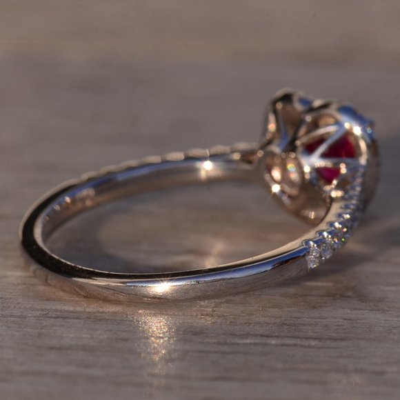 Heart Shaped Natural Ruby and Double Halo Natural Diamond Ring - Picture 5 of 10